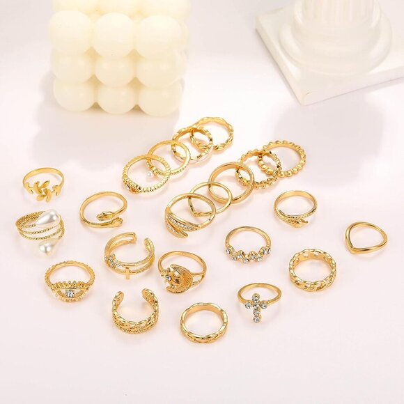 Exquisite Gold Stackable Rings - Rhinestone Moon & Star Set for Holiday Gifting - Picture 8 of 8